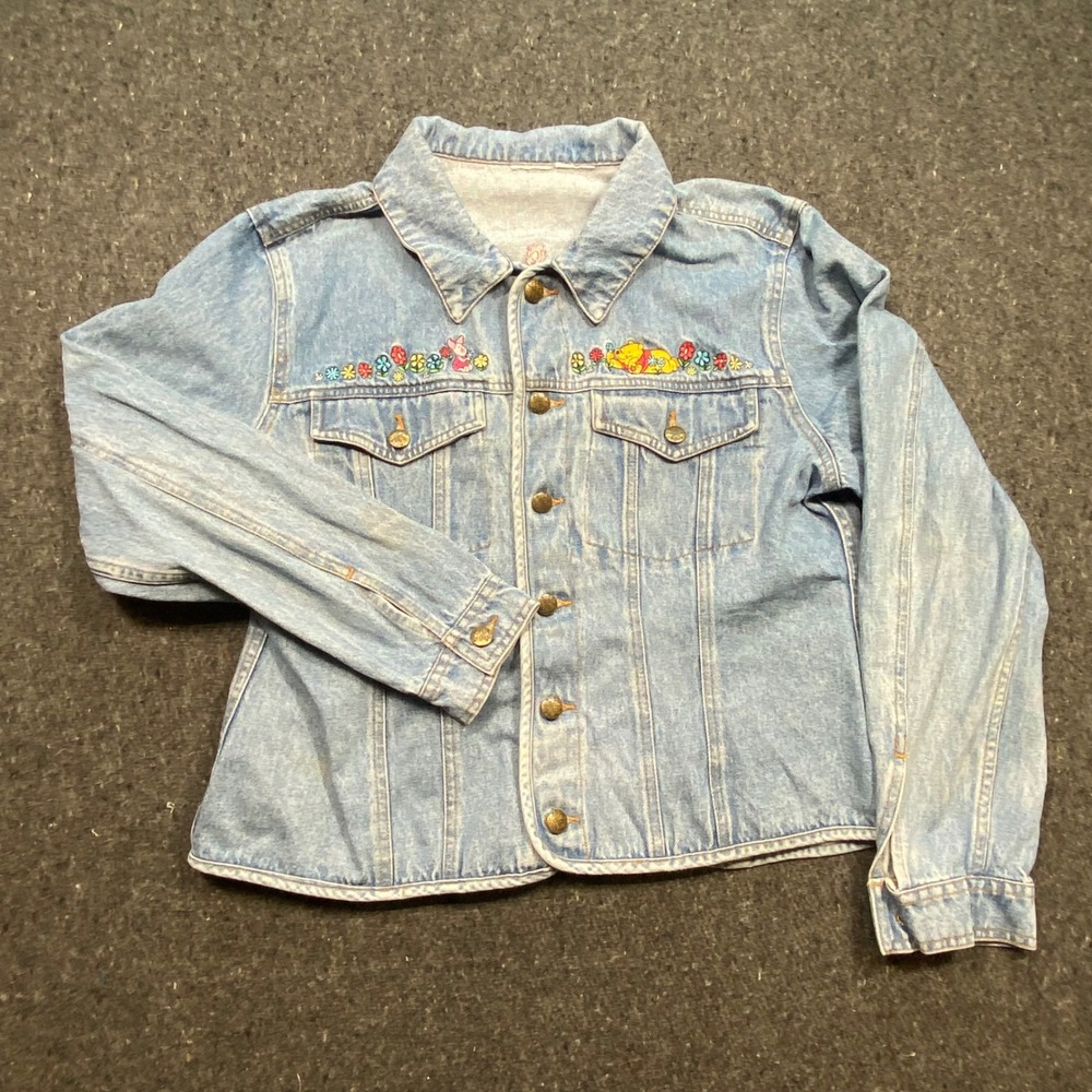 Pooh Disney Cottagecore Womens M Winnie the Pooh Piglet Embroidered Denim Jacket